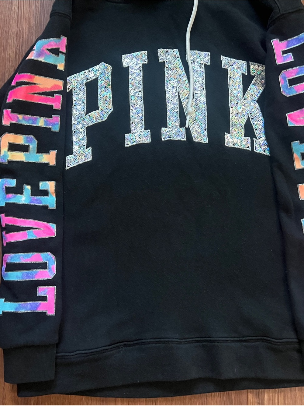VS PINK RARE BLING WATERCOLOR HOODIE XS - Picture 4 of 12